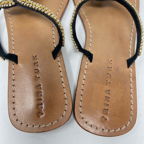 Trina Turk Rhinestone Leather Sandals Women's 8 Black Strap Beach Resortwear - Picture 7 of 11